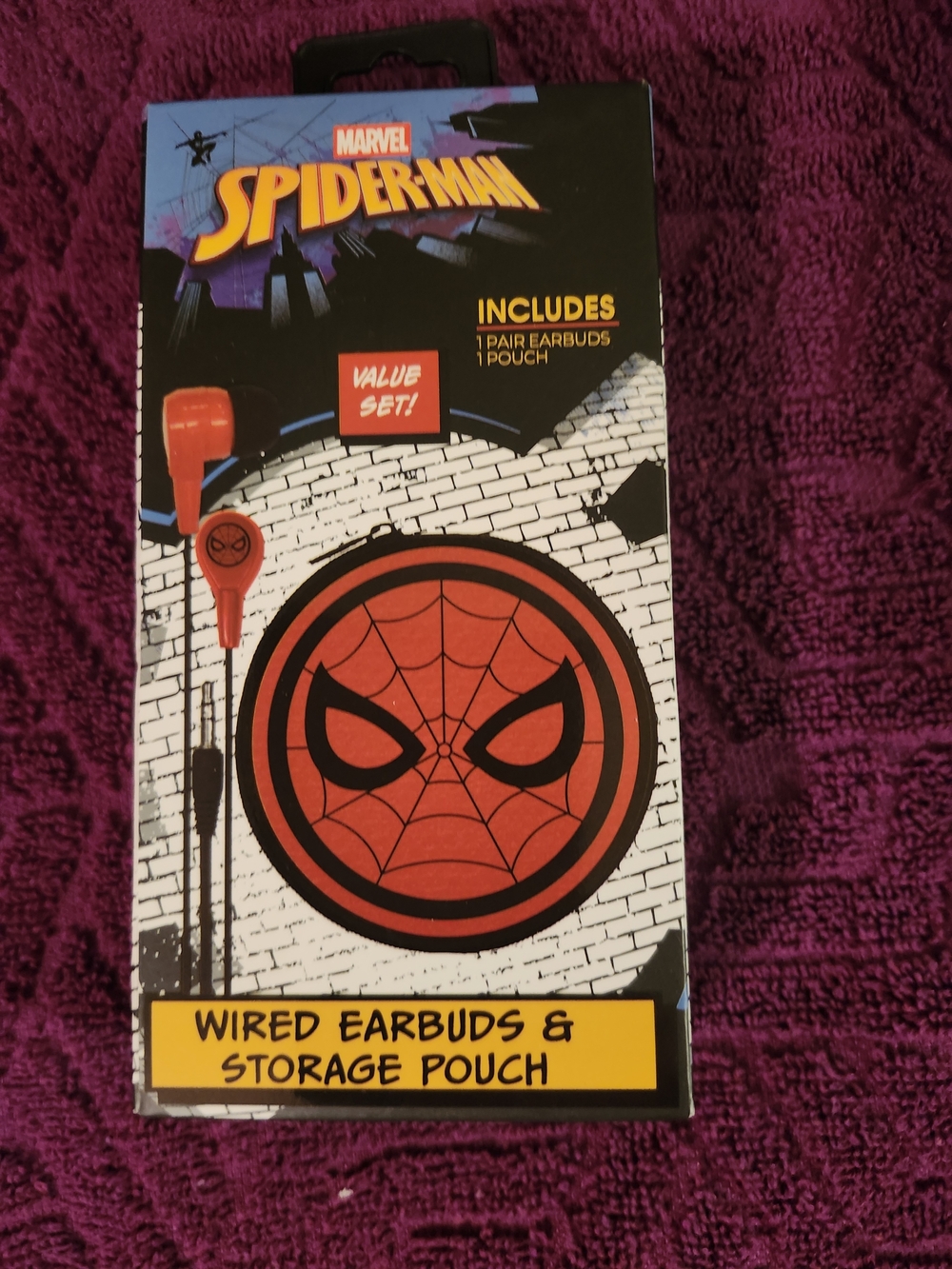 Marvel Spider-Man Red and Black Wired Earbuds with Storage Pouch